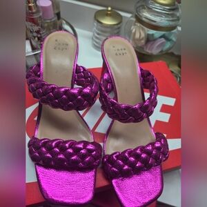 A New Day Women's Metallic Pink Braided Heels
